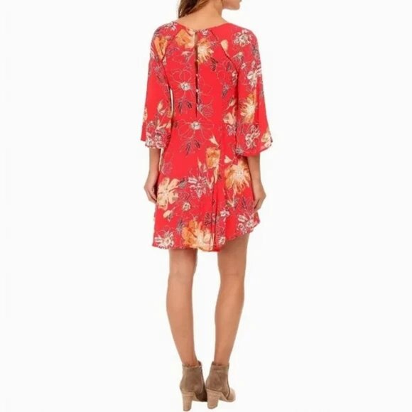 Free People Boho Flared Mini Dress Women Size 4 Red - Picture 2 of 15